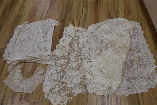 Mixed Brussels needle lace and bobbin lace collar, needle run flounce veil, stoles and collars
